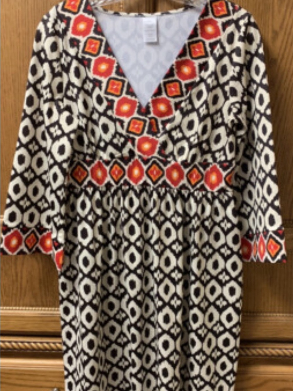 Avon Black and White Midi Dress with Red-Orange Accents